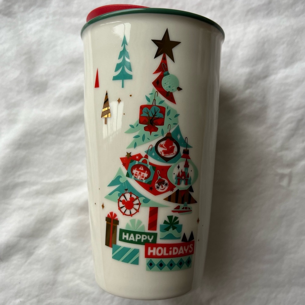 NWT Disney Parks Starbucks Christmas Happy Holidays Ceramic Tumbler 12oz